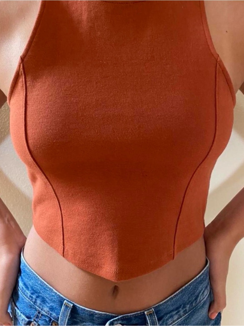 Abercrombie & Fitch Burnt Orange Sculpted Seam Crop Camisole size M